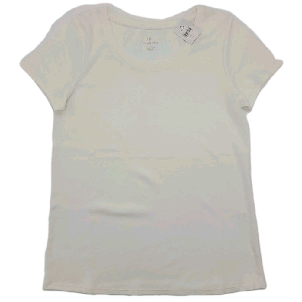 J. Jill T-Shirt White Pima Cotton Short Sleeve Tee Classic Size Medium NEW